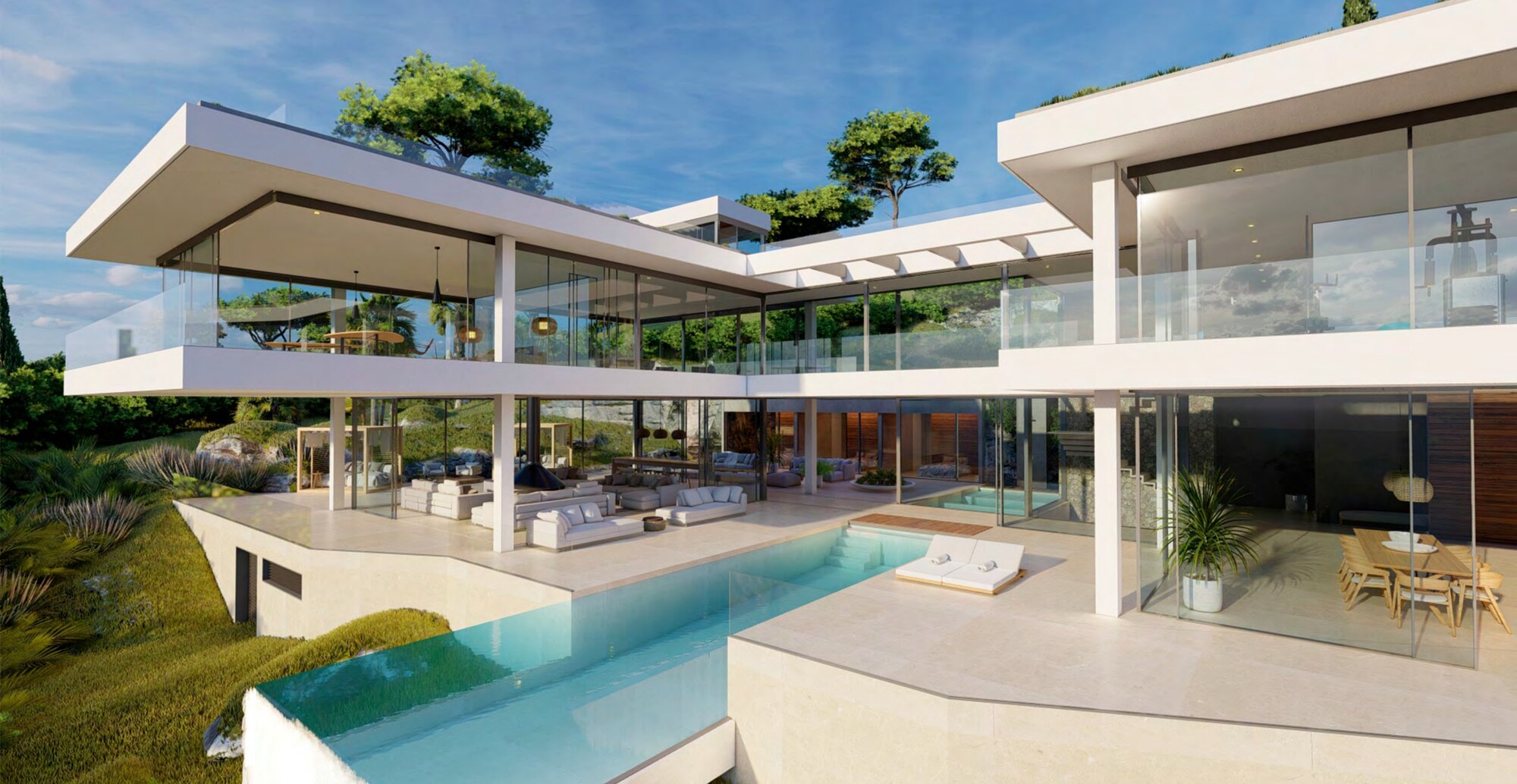 Architekturkonzept Villa Lumina Altura — Seitenansicht mit Hanglage